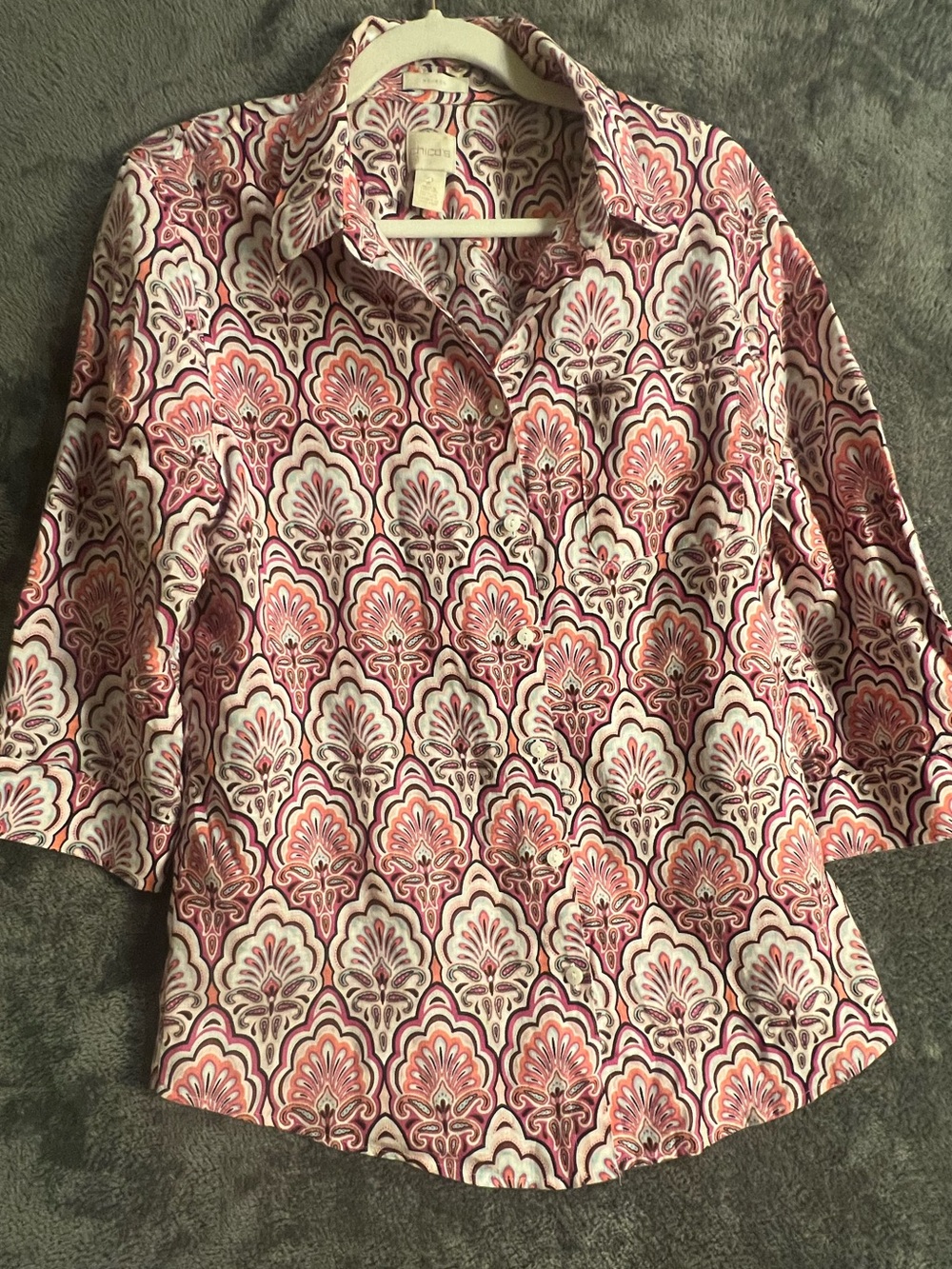 Chico's Pink & Cream Patterned Button-Down Shirt